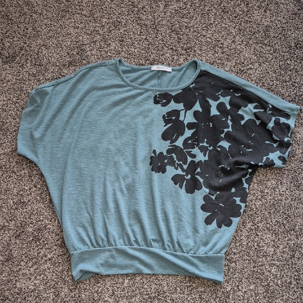 Floral Print Teal and Black Top